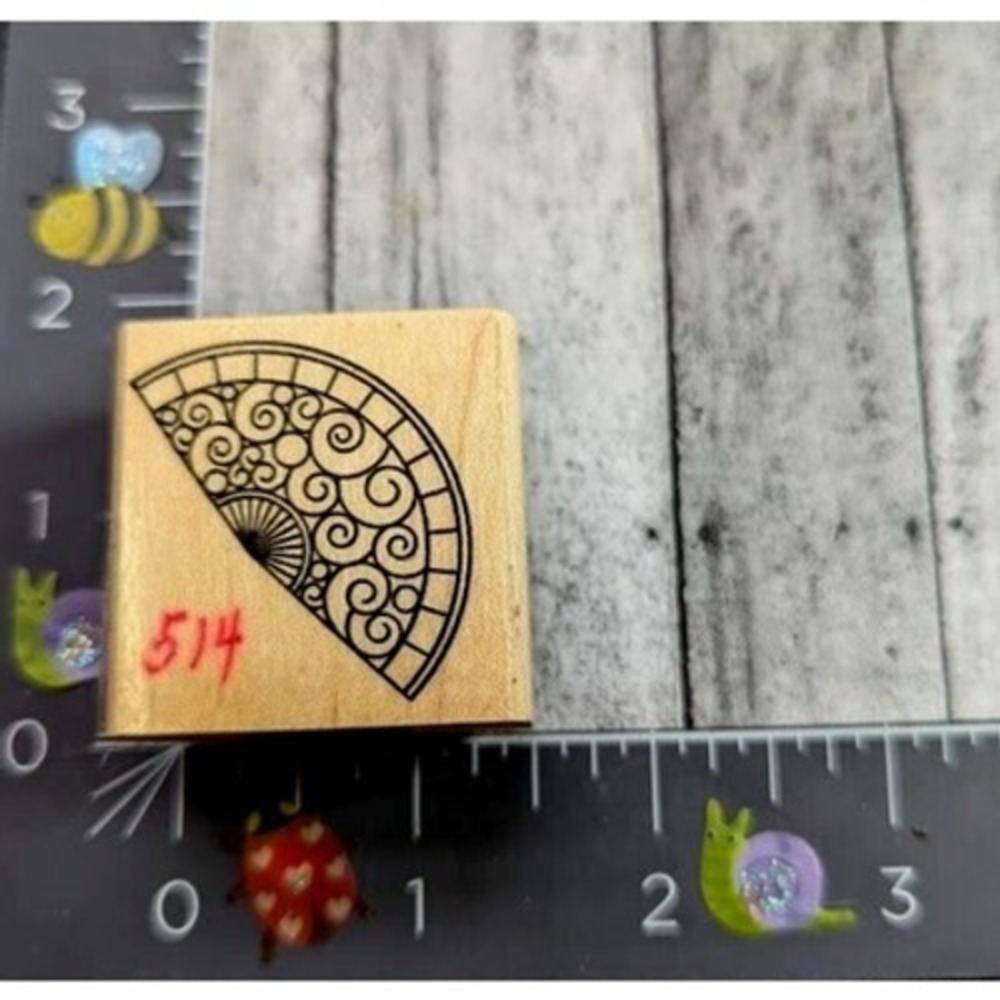 Paper Parachute Asian Fan Oriental Rubber Stamp Wood #B64